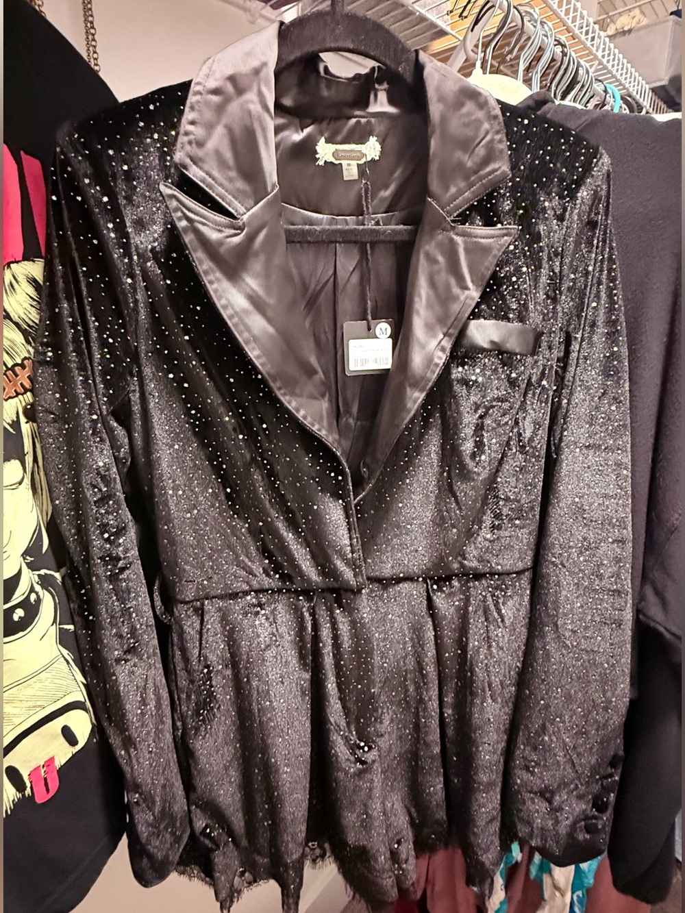 Black Velvet Sparkle Romper with Satin Trim